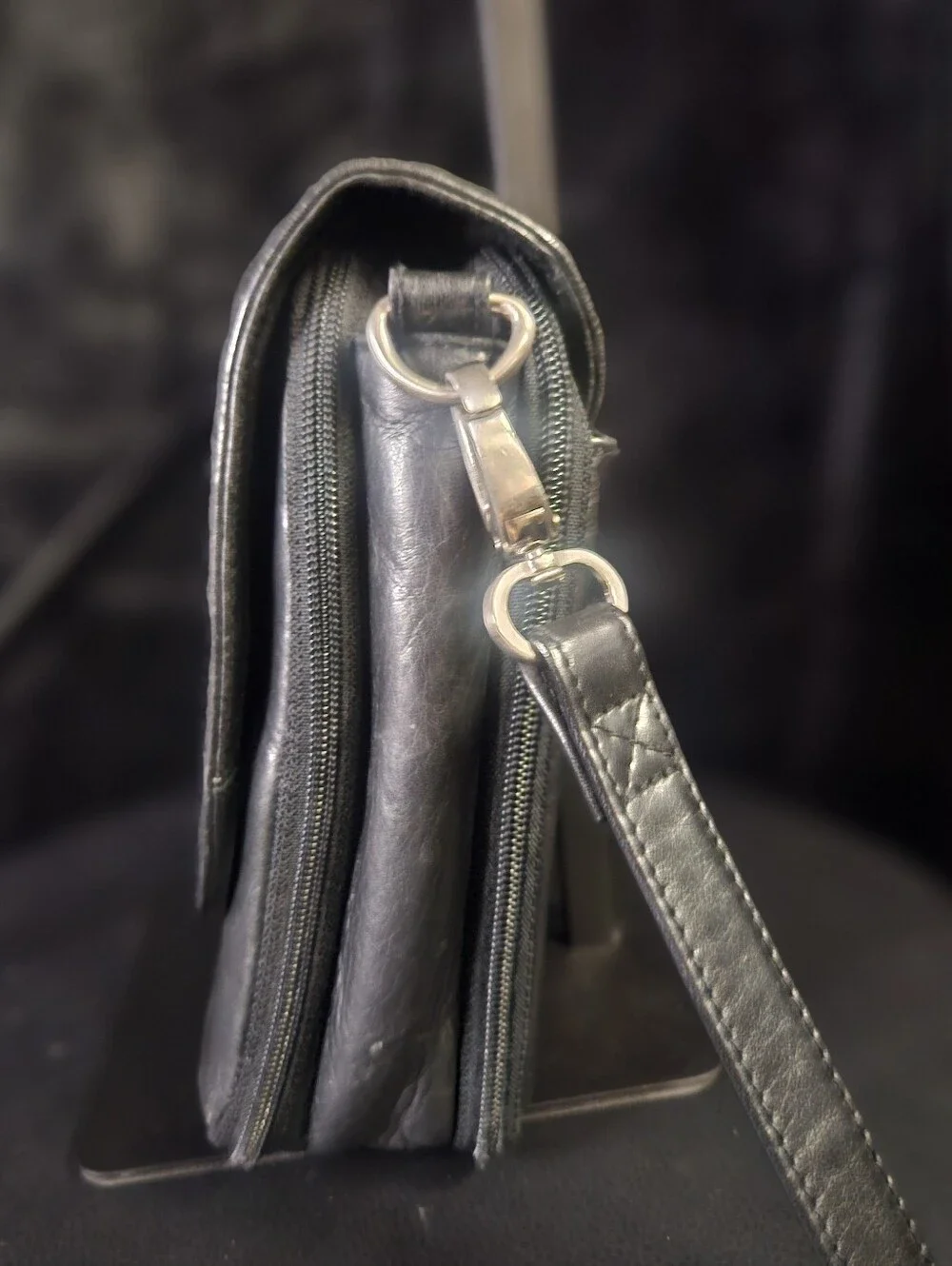 Vintage HOBO International Black Leather Hobo Crossbody Bag